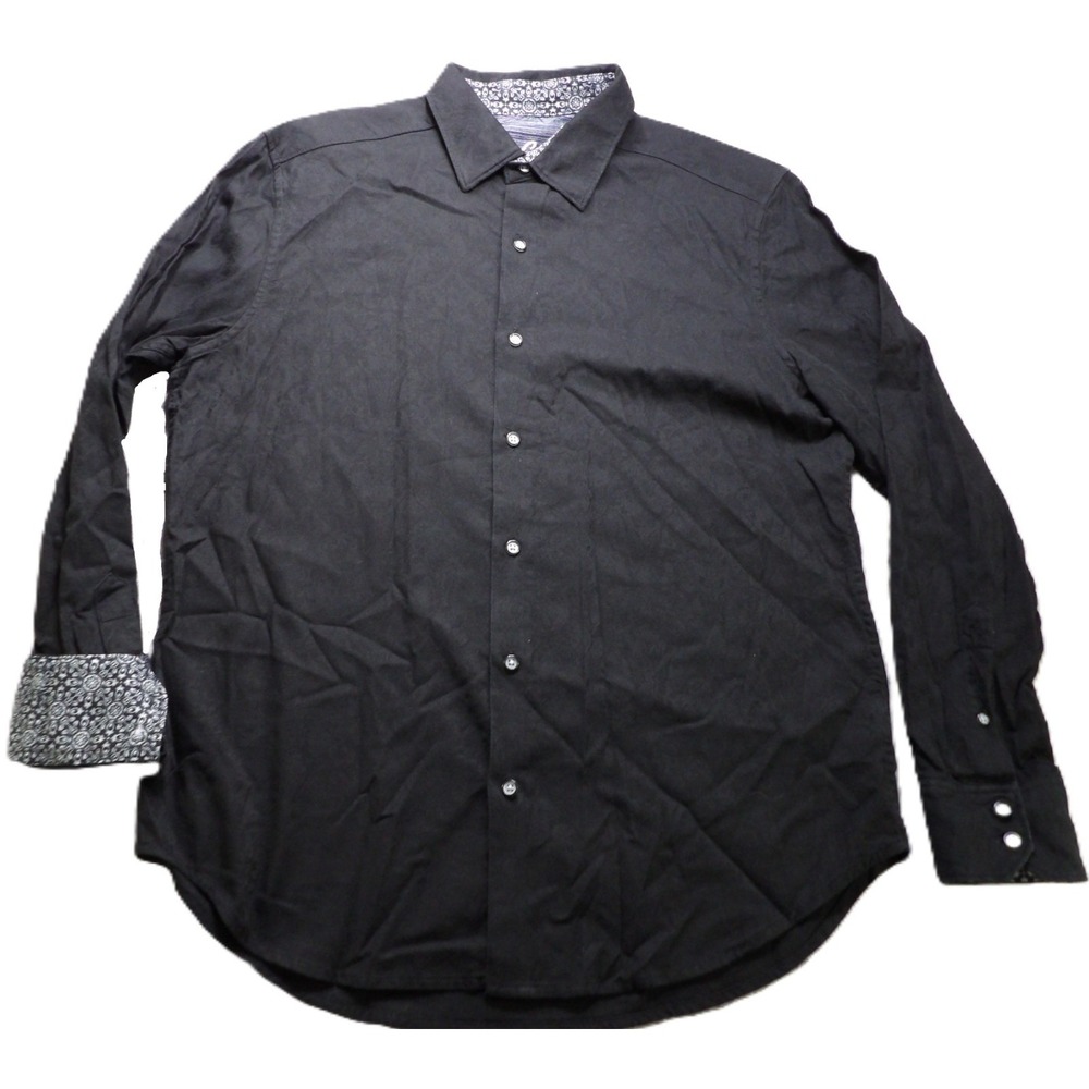 Robert Graham Classic Fit Button Up Shirt Men M Black Cotton Paisley Contrast LS